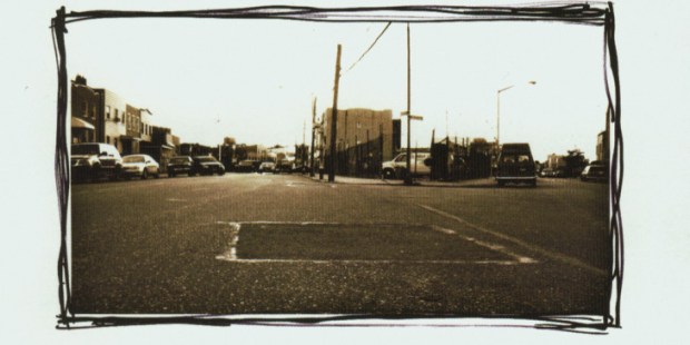 The cover of Separation Sunday, an album that mostly takes place in Minneapolis: Maspeth Avenue and Conselyea Street, Williamsburg, Brooklyn